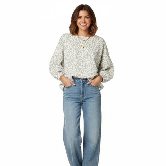 Rebecca Minkoff Leopard Print  Sweater Women’s Size S Beige Oversized - Picture 11 of 11